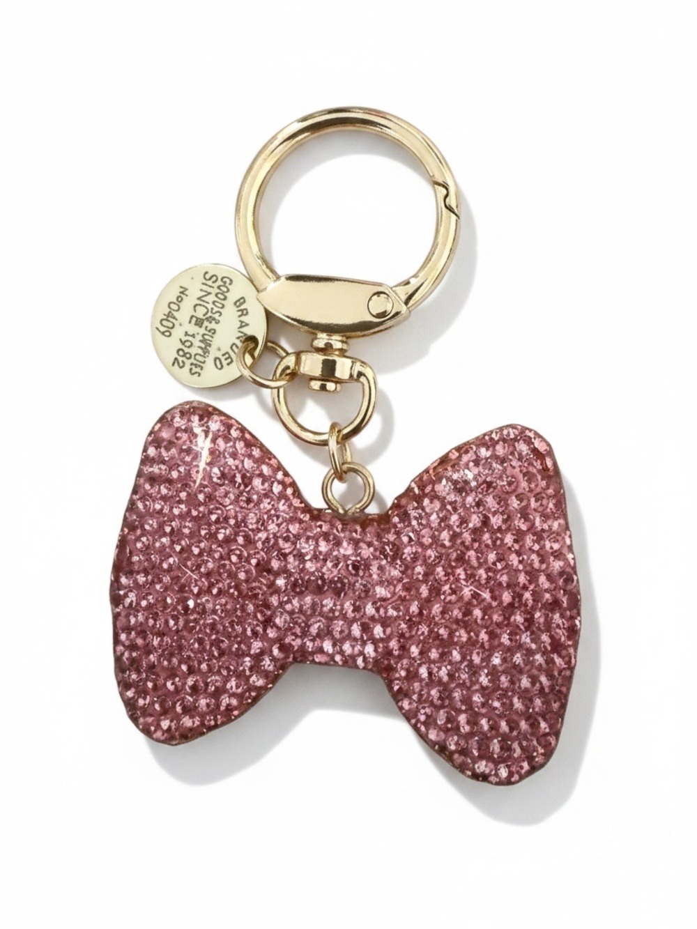 Crystal Bow Key Ring in Rose Pink with Gold Hardware - Picture 2 of 3